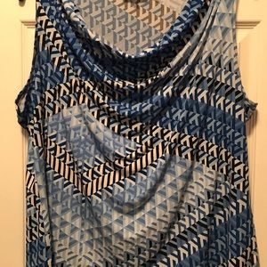 Cowl Neck Sleeveless Blouse - Blues, Black & White